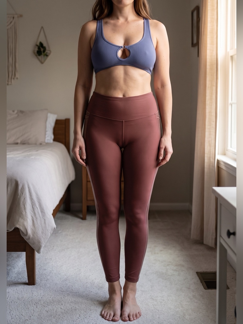 PINK Victoria's Secret - Wine-Colored Active Leggings with Side Utility Pockets